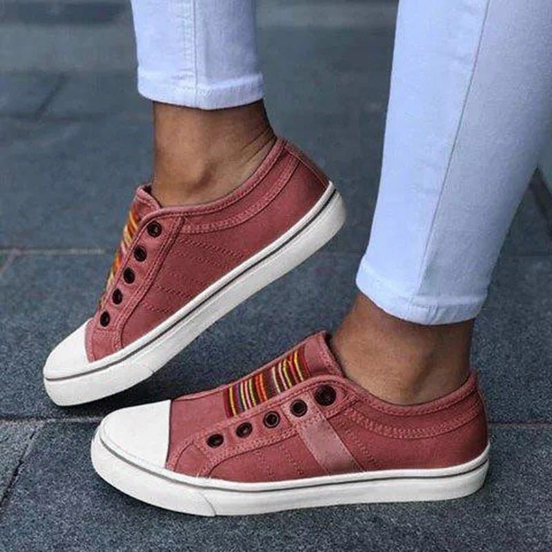 Damen Sportliche Canvas Sneaker mit buntem Streifenmuster Heidi Mode - Image 3