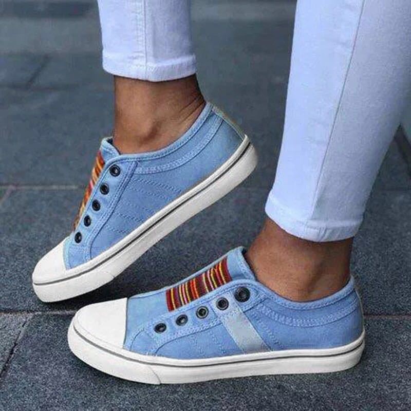 Damen Sportliche Canvas Sneaker mit buntem Streifenmuster Heidi Mode - Image 4