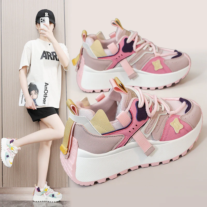Damen sportliche Chunky Sneakers mit atmungsaktiver Mesh-Oberfläche und dämpfender Sohle Heidi Mode