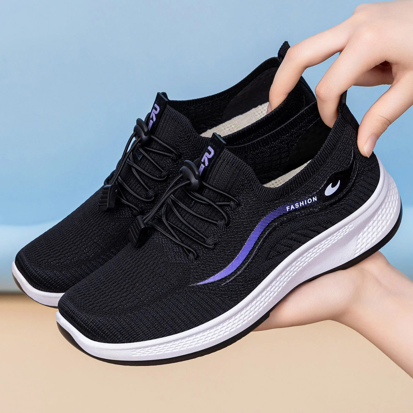 Damen Sportliche Freizeit-Sneaker mit elastischem Schnellschnürsystem und atmungsaktivem Obermaterial Heidi Mode - Image 3
