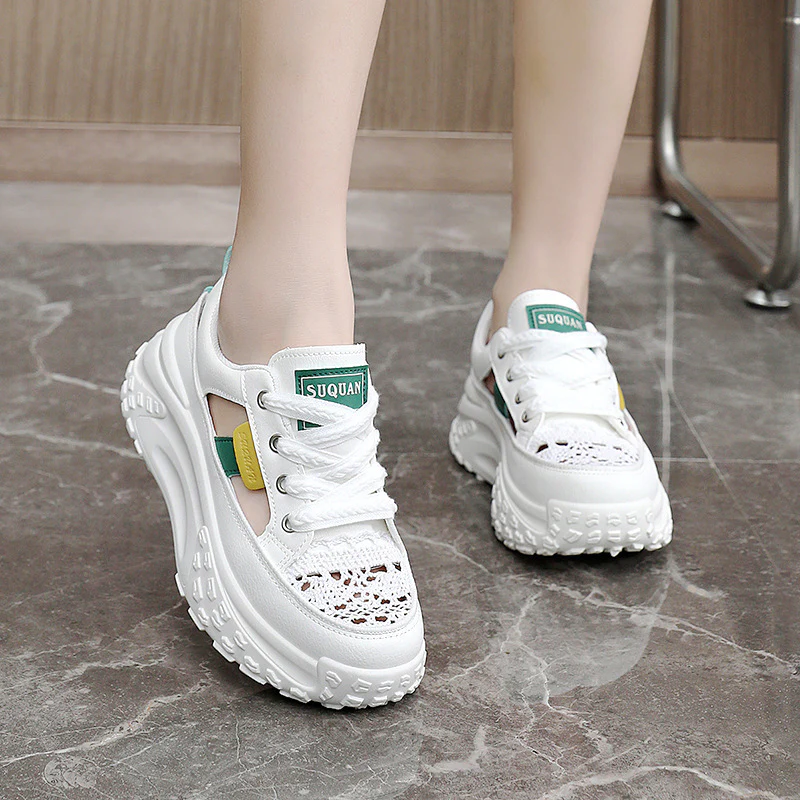 Damen Sportliche Plateau-Sneaker mit atmungsaktiver Oberflächenstruktur und modischem Design Heidi Mode - Image 3