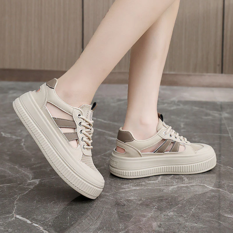 Damen Sportliche Plateau Sneakers mit atmungsaktiver Mesh-Konstruktion und rutschfester Laufsohle Heidi Mode - Image 3