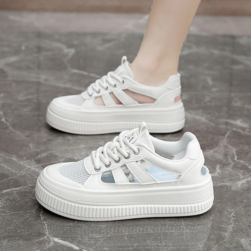Damen Sportliche Plateau Sneakers mit atmungsaktiver Mesh-Konstruktion und rutschfester Laufsohle Heidi Mode - Image 4