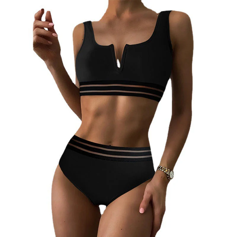 Damen Sportliches Bikini-Set mit Hohem Bund und Transparenten Akzenten Heidi-Mode - Image 4