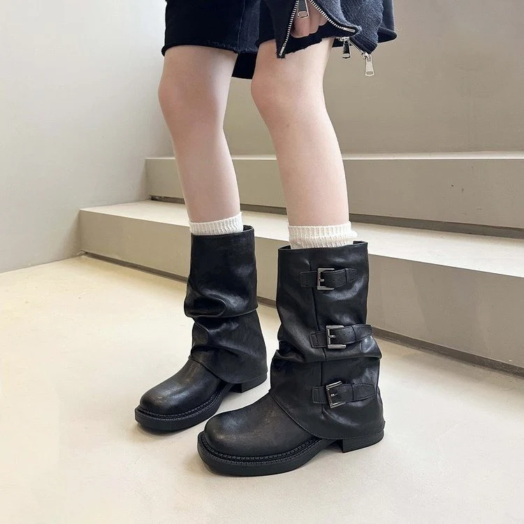 Damen Steppstiefel mit modischen Schnallen und flexiblem Schaftrand Heidi Mode - Image 2