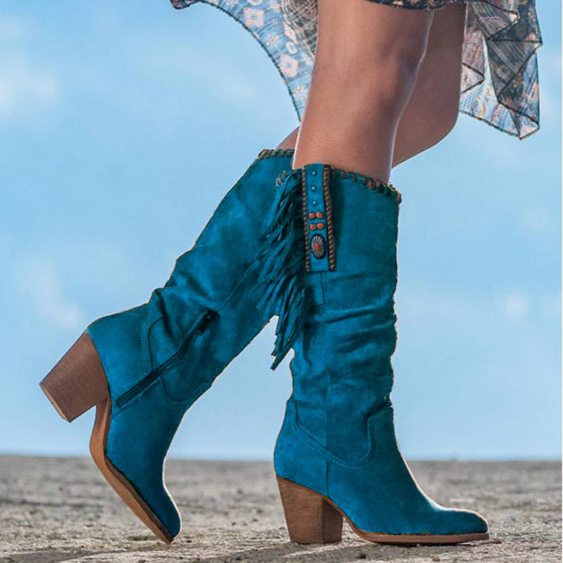 Damen Stiefel - Blockabsatz - Spitz zulaufende Zehen - Stiefel bis zur Wade - Cowboy Stiefel Heidi Mode - Image 3