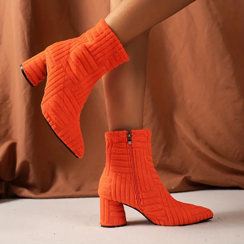 Damen Stiefel mit klobigem Absatz und fester Farbe Heidi Mode - Image 8
