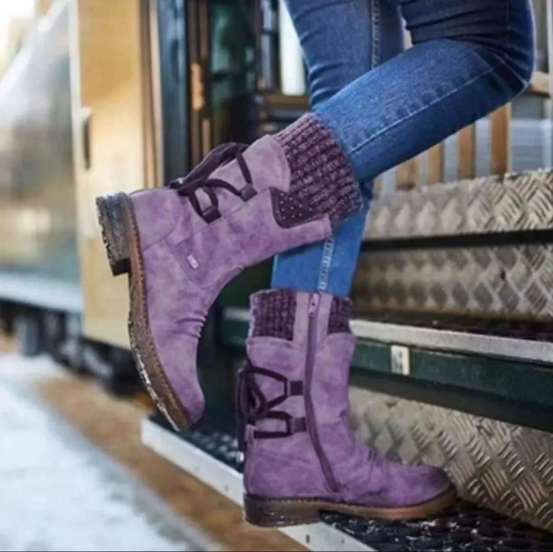 Damen Stiefel mit modischem Strickkragen und praktischem Schnürsystem Heidi Mode