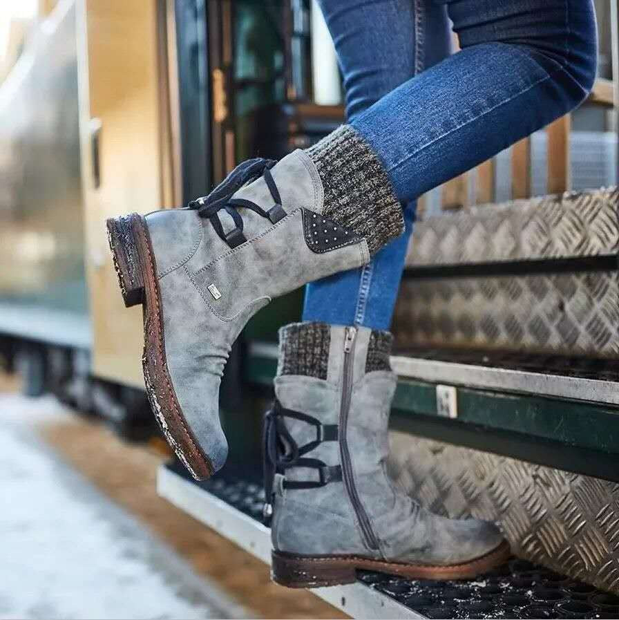 Damen Stiefel mit modischem Strickkragen und praktischem Schnürsystem Heidi Mode - Image 3