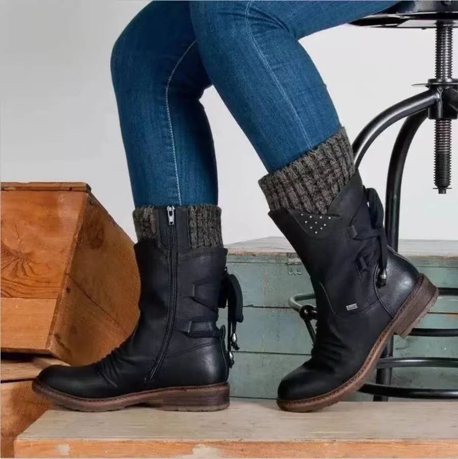 Damen Stiefel mit modischem Strickkragen und praktischem Schnürsystem Heidi Mode - Image 4
