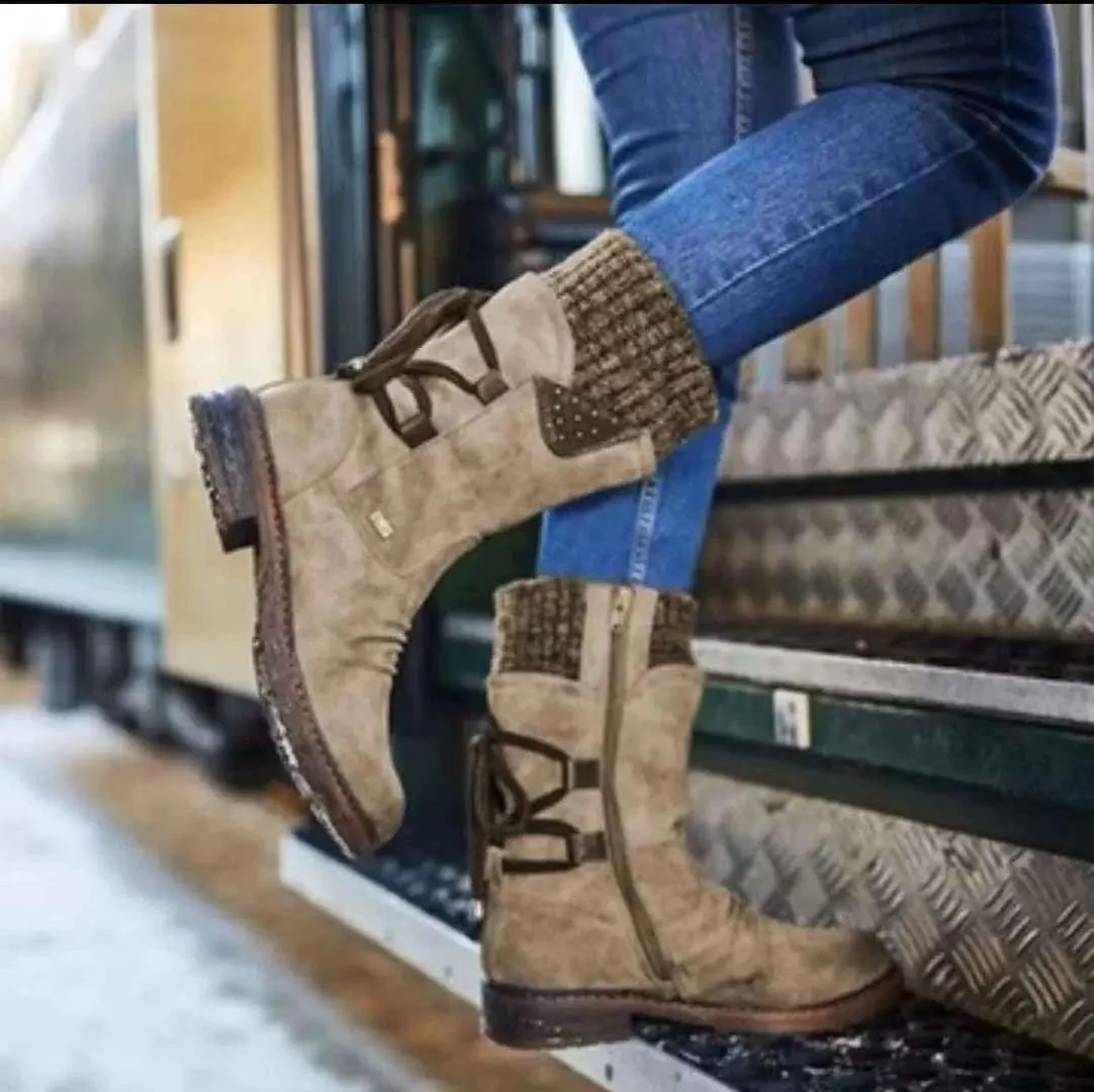 Damen Stiefel mit modischem Strickkragen und praktischem Schnürsystem Heidi Mode - Image 9