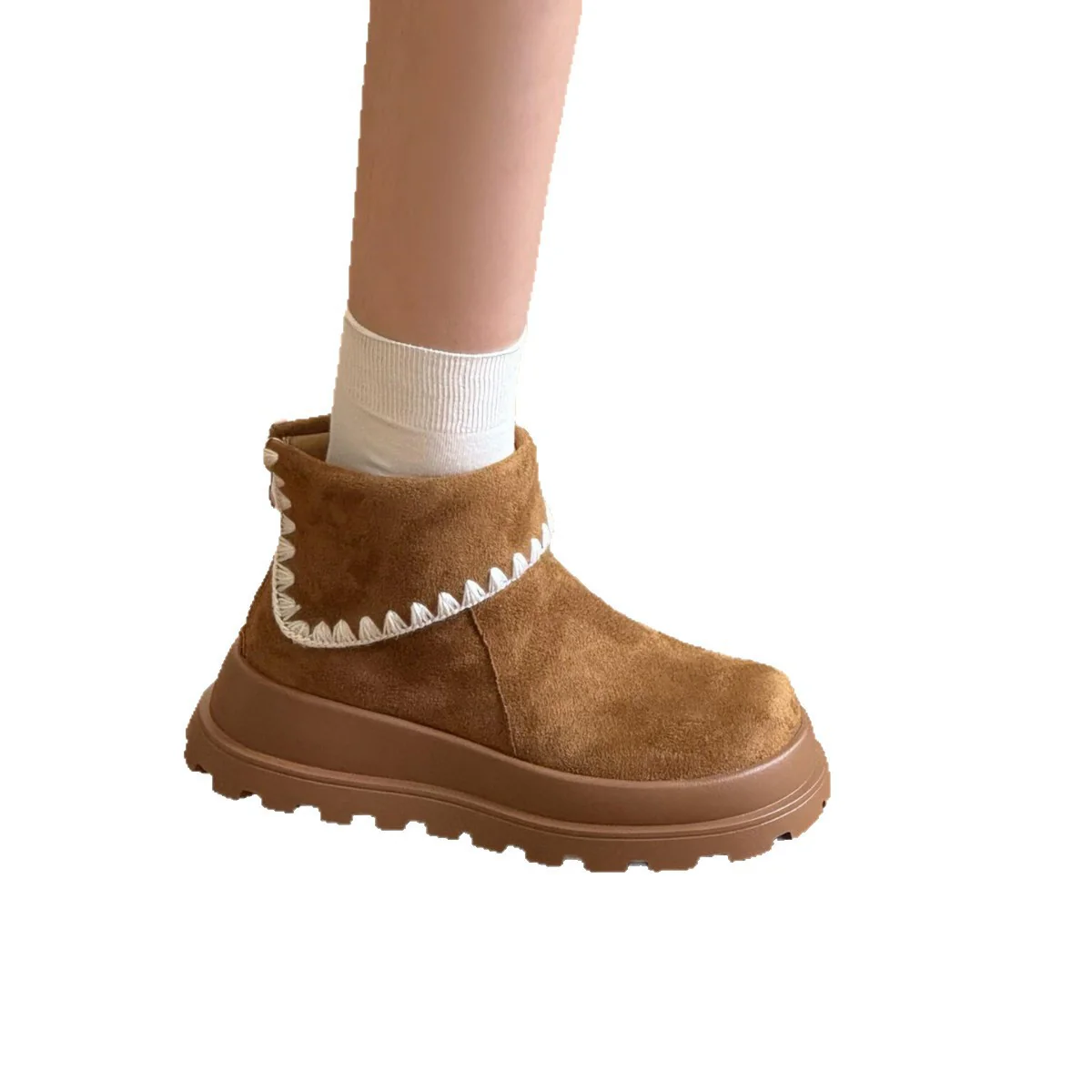 Damen Stiefeletten aus weichem Wildleder mit Dekorativem Rippensaum Heidi Mode - Image 5