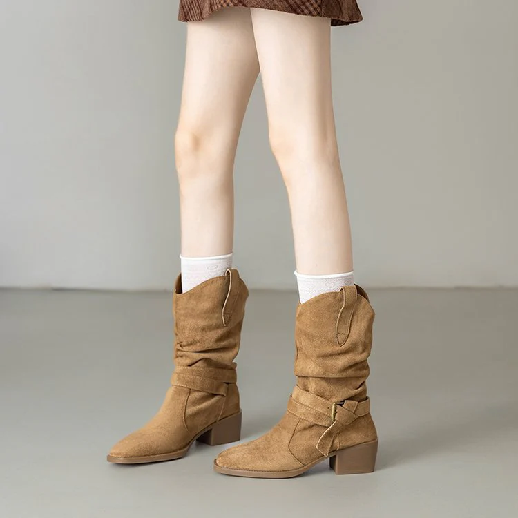 Damen Stiefeletten im Western-Stil mit modischem Riemen und Blockabsatz Heidi Mode - Image 2
