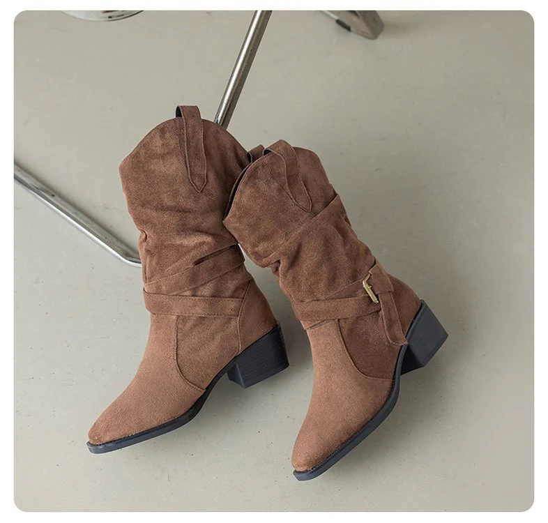 Damen Stiefeletten im Western-Stil mit modischem Riemen und Blockabsatz Heidi Mode - Image 6