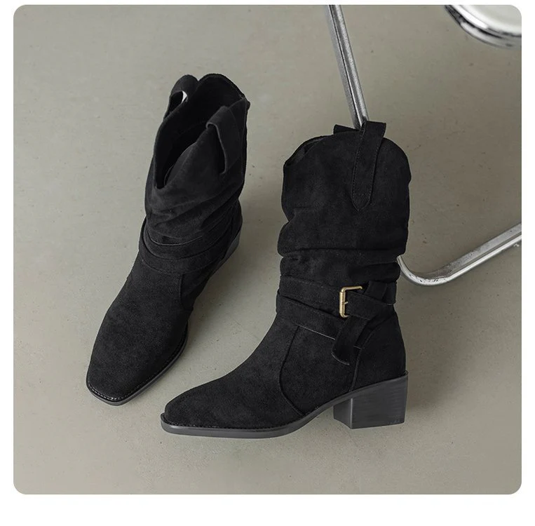 Damen Stiefeletten im Western-Stil mit modischem Riemen und Blockabsatz Heidi Mode - Image 7