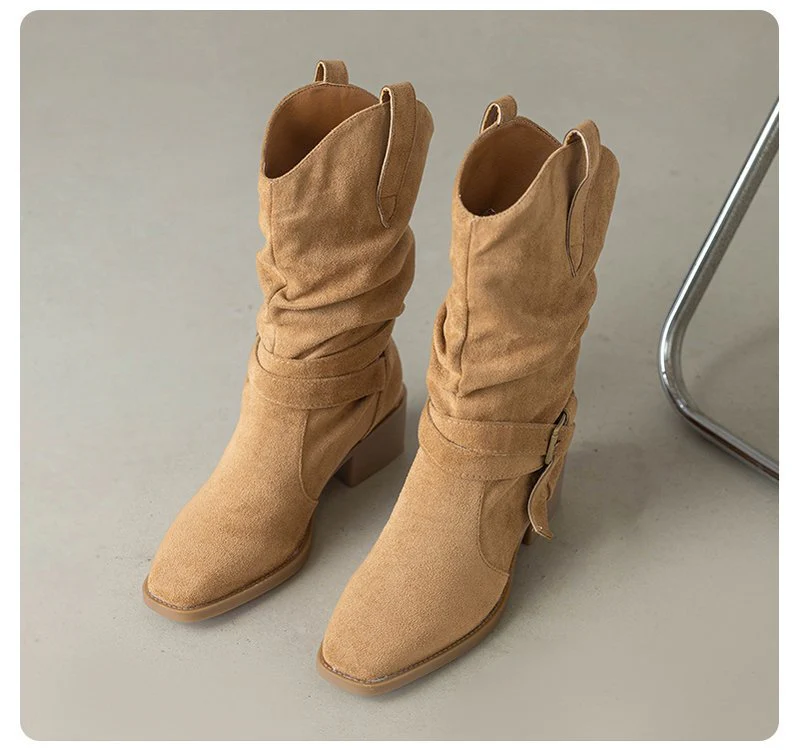 Damen Stiefeletten im Western-Stil mit modischem Riemen und Blockabsatz Heidi Mode - Image 8