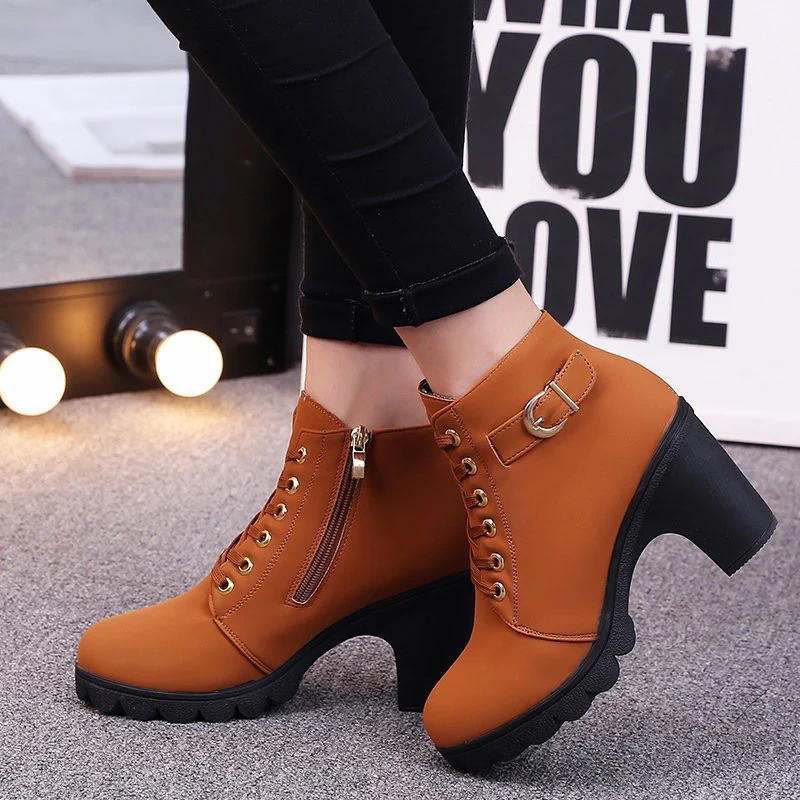 Damen Stiefeletten mit Blockabsatz und Schnürung Heidi Mode - Image 4