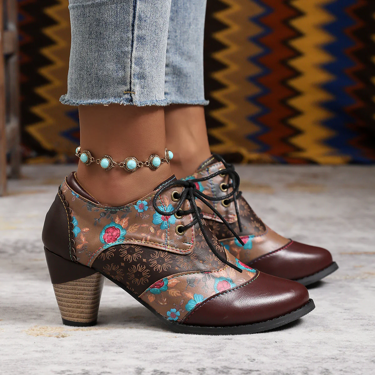 Damen Stiefeletten mit floralem Design und komfortablem Blockabsatz Heidi Mode - Image 6