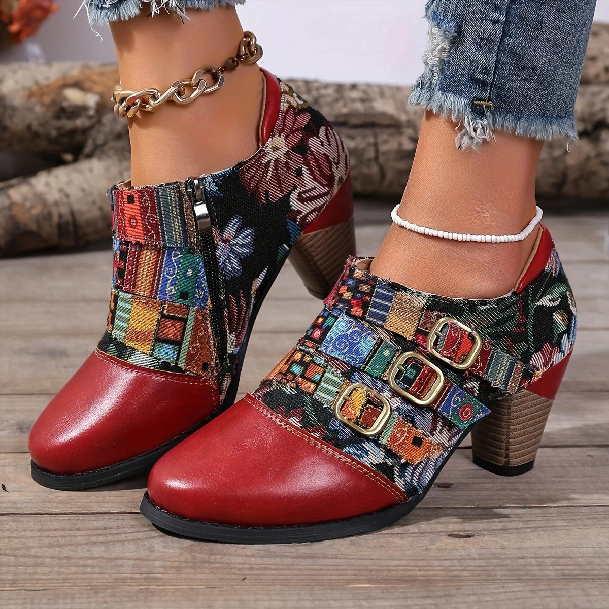 Damen Stiefeletten mit floralem Design und komfortablem Blockabsatz Heidi Mode - Image 9