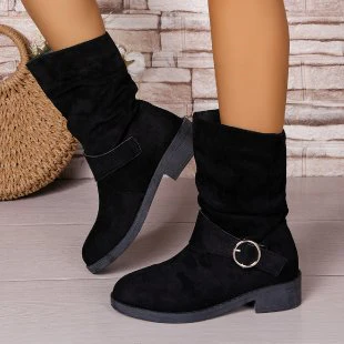 Damen Stiefeletten mit modischem Falten-Design und dekorativem Riemen Heidi Mode - Image 7