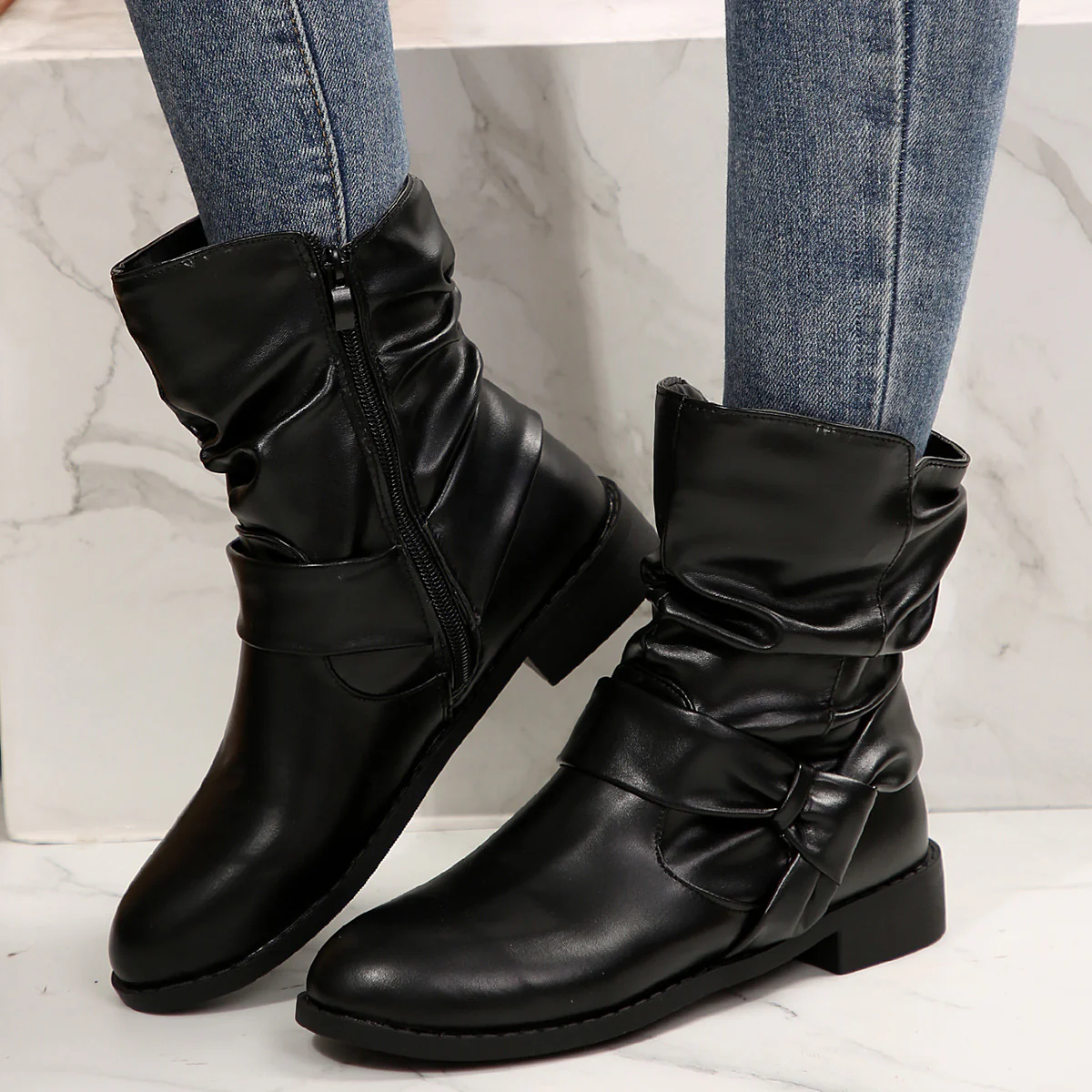 Damen Stiefeletten mit modischem Falten-Design und dekorativem Schleifenverschluss Heidi Mode - Image 3
