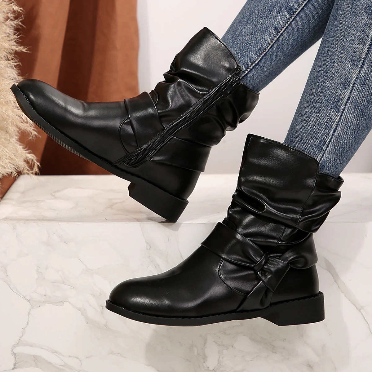 Damen Stiefeletten mit modischem Falten-Design und dekorativem Schleifenverschluss Heidi Mode - Image 6