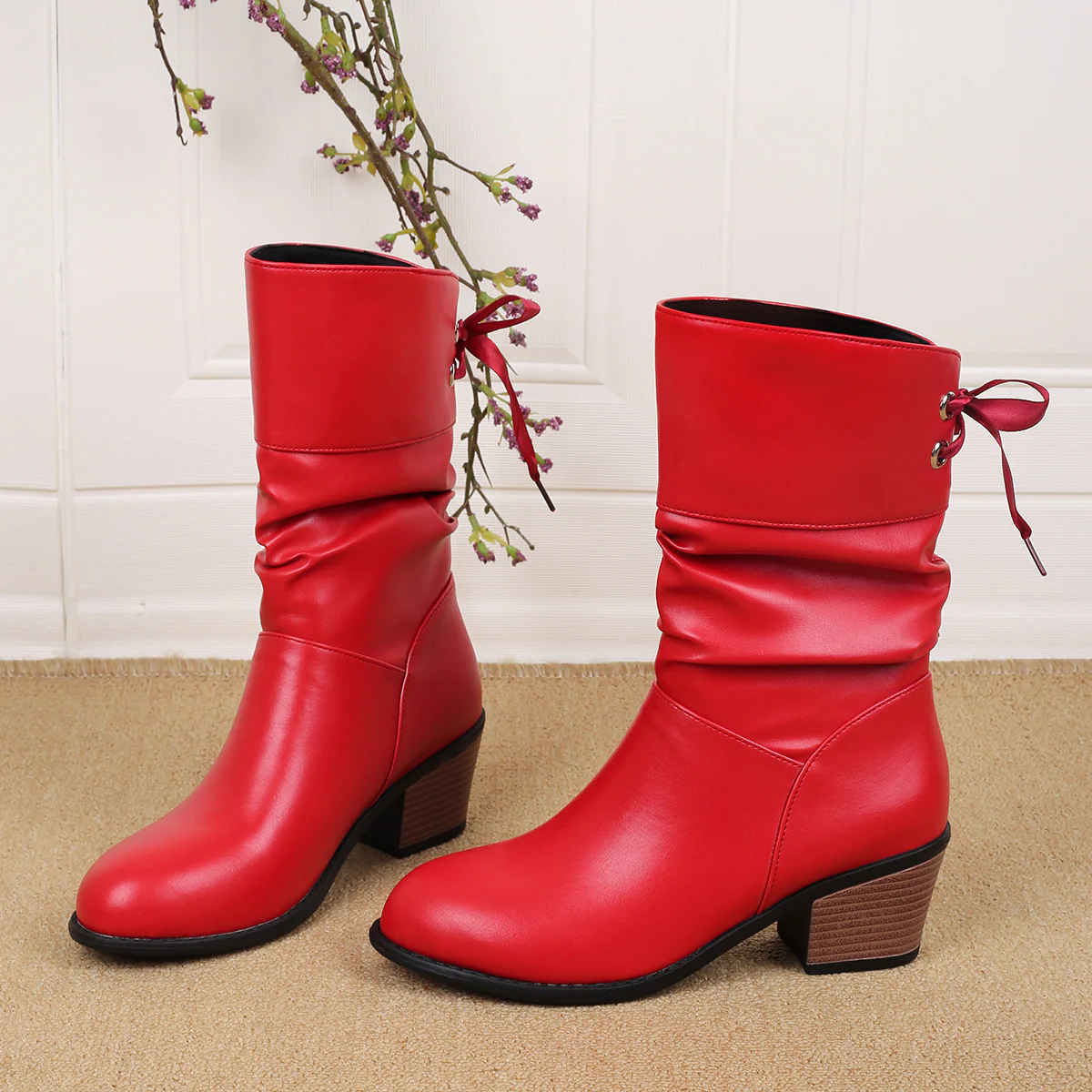 Damen Stiefeletten mit modischem Falten-Design und verstellbarem Riemen Heidi Mode - Image 6