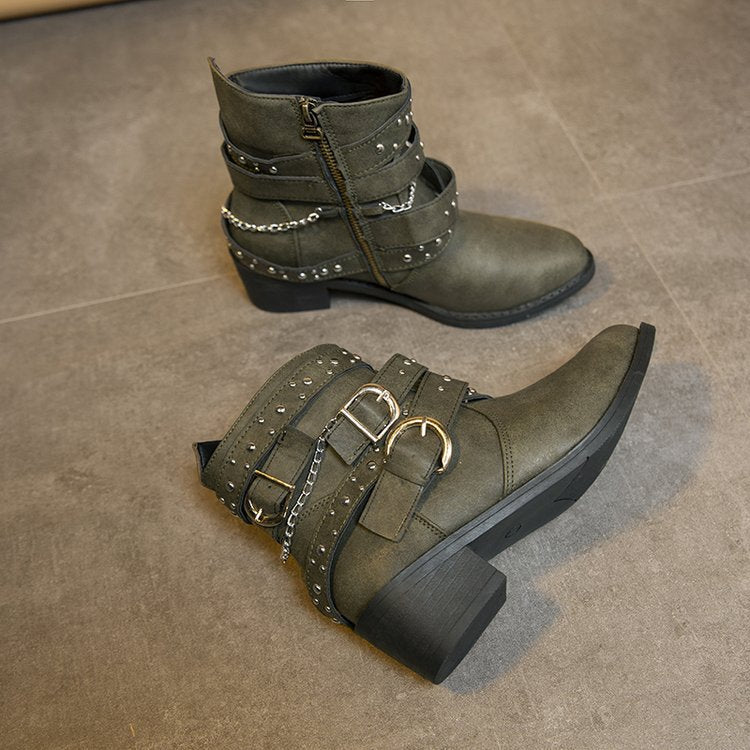 Damen Stiefeletten mit Modischem Riemen-Design und Dekorativen Akzenten Heidi-Mode - Image 2