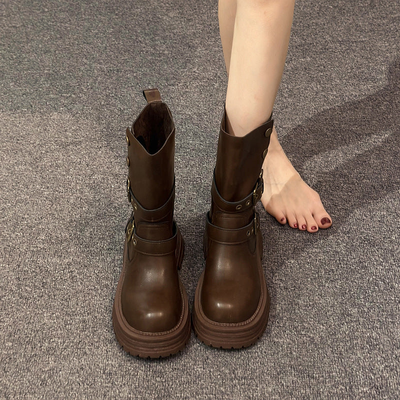 Damen Stiefeletten mit modischen Schnallen und robuster Plateausohle Heidi Mode - Image 4