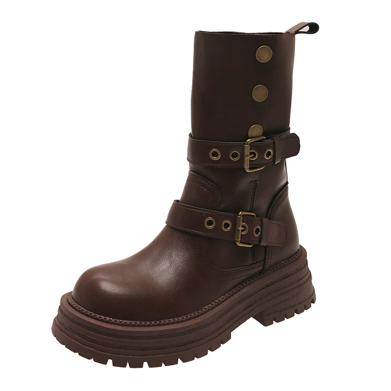 Damen Stiefeletten mit modischen Schnallen und robuster Plateausohle Heidi Mode - Image 6