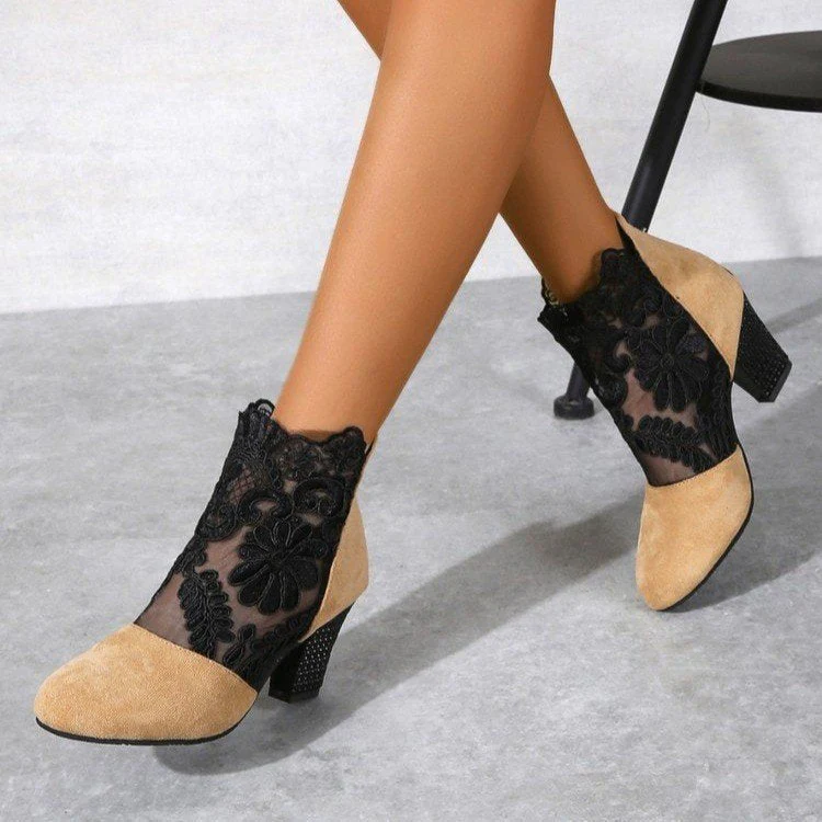 Damen Stiefeletten mit Romantischem Spitzen-Obermaterial und Komfortablem Blockabsatz Heidi-Mode - Image 2