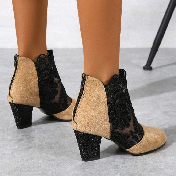 Damen Stiefeletten mit Romantischem Spitzen-Obermaterial und Komfortablem Blockabsatz Heidi-Mode - Image 4