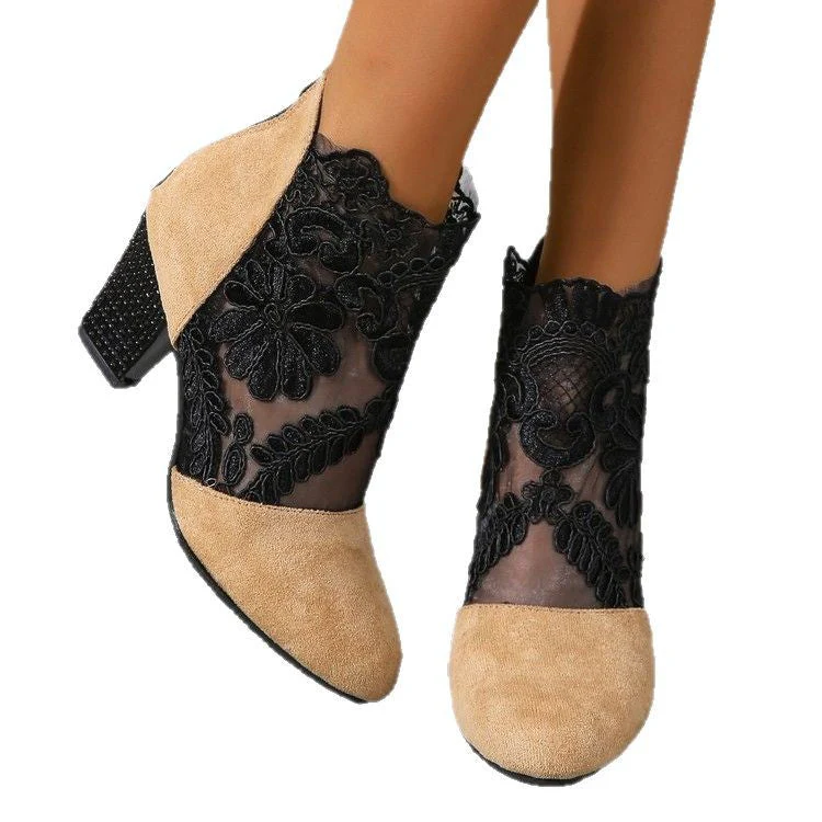 Damen Stiefeletten mit Romantischem Spitzen-Obermaterial und Komfortablem Blockabsatz Heidi-Mode - Image 5