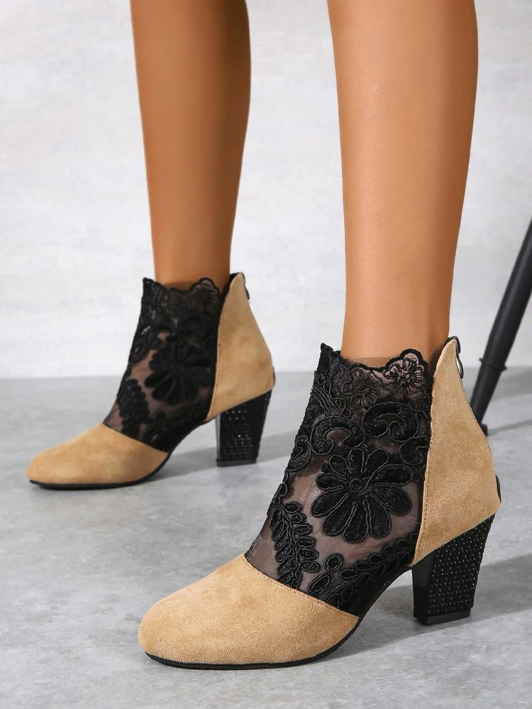 Damen Stiefeletten mit Romantischem Spitzen-Obermaterial und Komfortablem Blockabsatz Heidi-Mode - Image 6