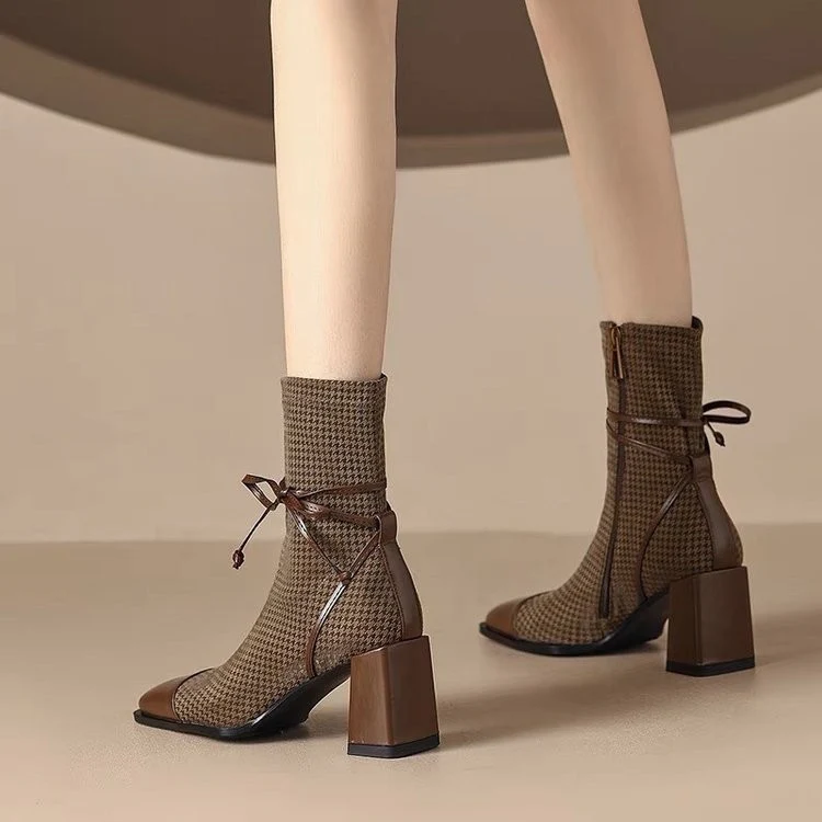 Damen Stiefeletten mit stilvollem Karomuster und eleganter Schnürung Heidi Mode - Image 2
