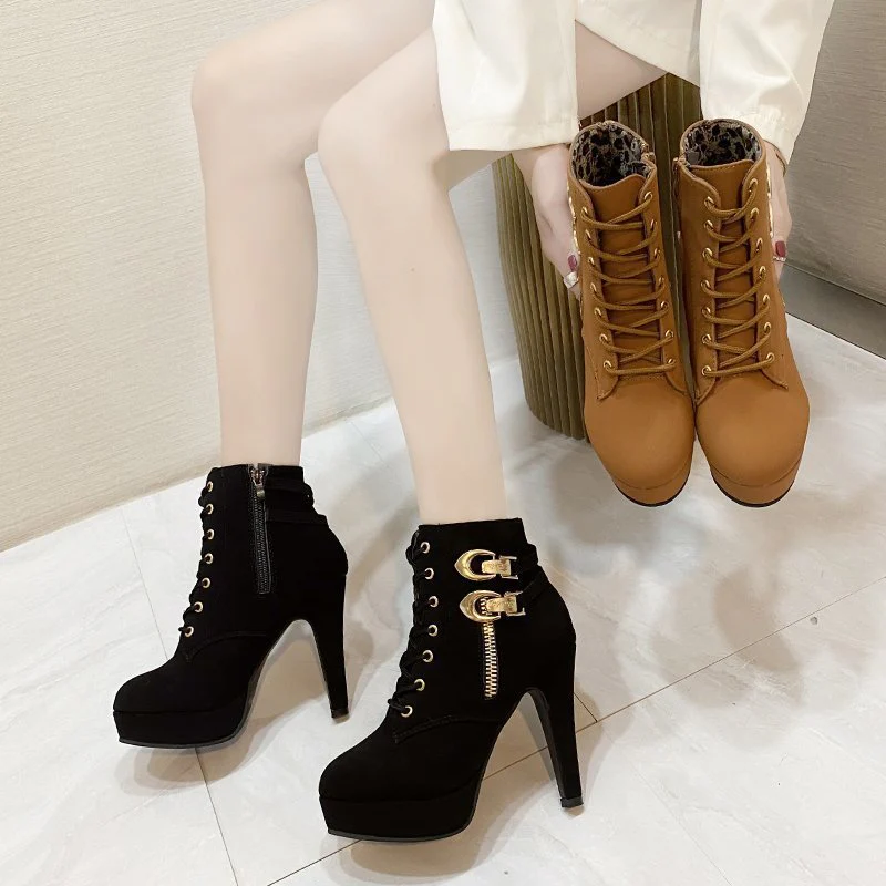 Damen Stiefeletten mit stylischem Schnürdesign und goldenen Akzent-Details Heidi Mode - Image 2