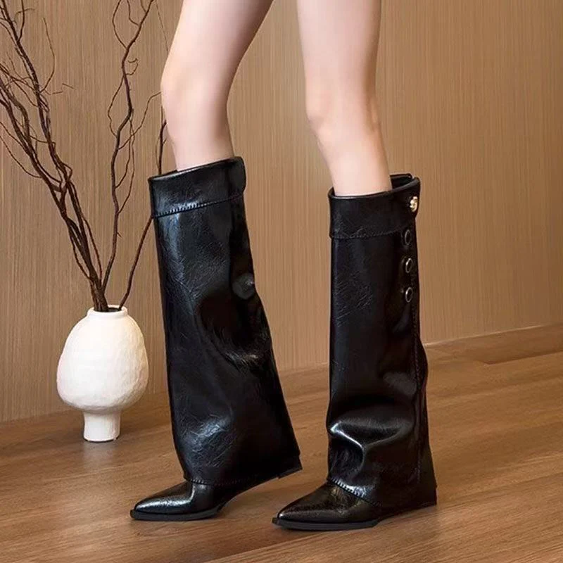 Damen Stilvolle Knöchelhohe Stiefel mit flexiblem Schaft und Knopfdetail Heidi Mode - Image 2