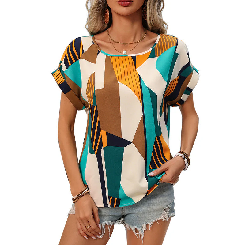 Damen Stilvolles Kurzarm-Top mit Modernem Geometrischen Muster Heidi-Mode - Image 5