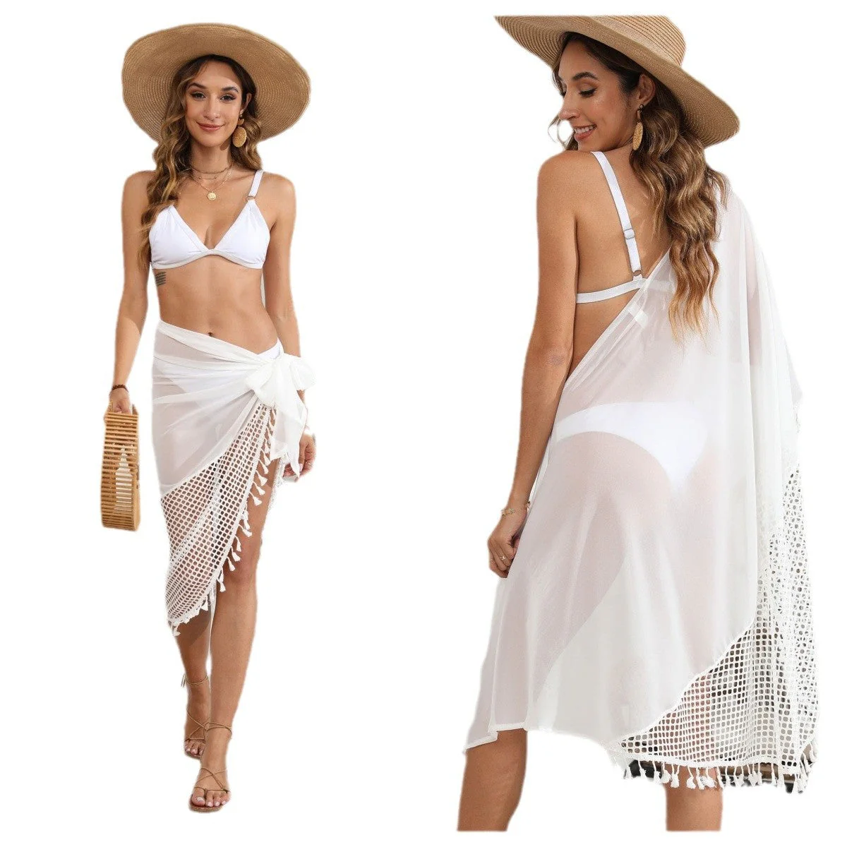 Damen Strandtuch mit Kreativen Häkel-Details und Quasten Heidi-Mode - Image 8