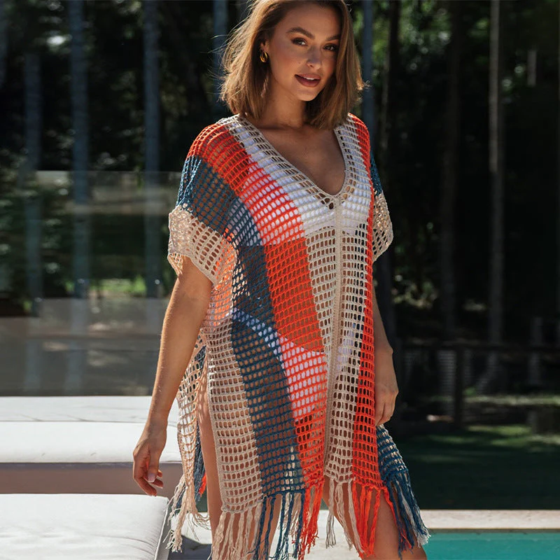 Damen Strandtunika mit Modischem Netzdesign und Fransenverziertem Saum Heidi-Mode - Image 3