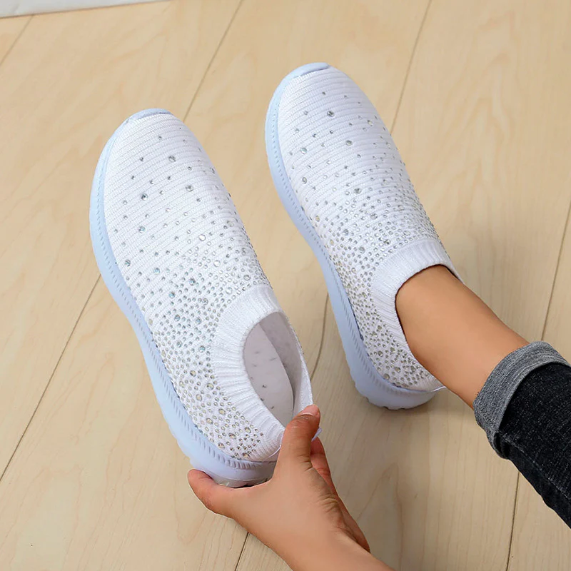 Damen Strass Sneakers mit elastischem Strick-Obermaterial und rutschfester Sohle Heidi Mode - Image 2