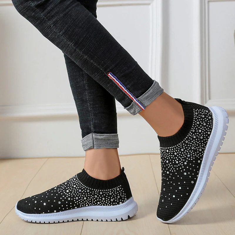 Damen Strass Sneakers mit elastischem Strick-Obermaterial und rutschfester Sohle Heidi Mode - Image 3