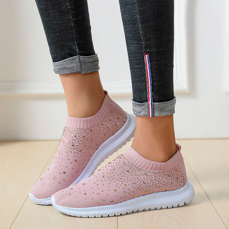 Damen Strass Sneakers mit elastischem Strick-Obermaterial und rutschfester Sohle Heidi Mode - Image 4