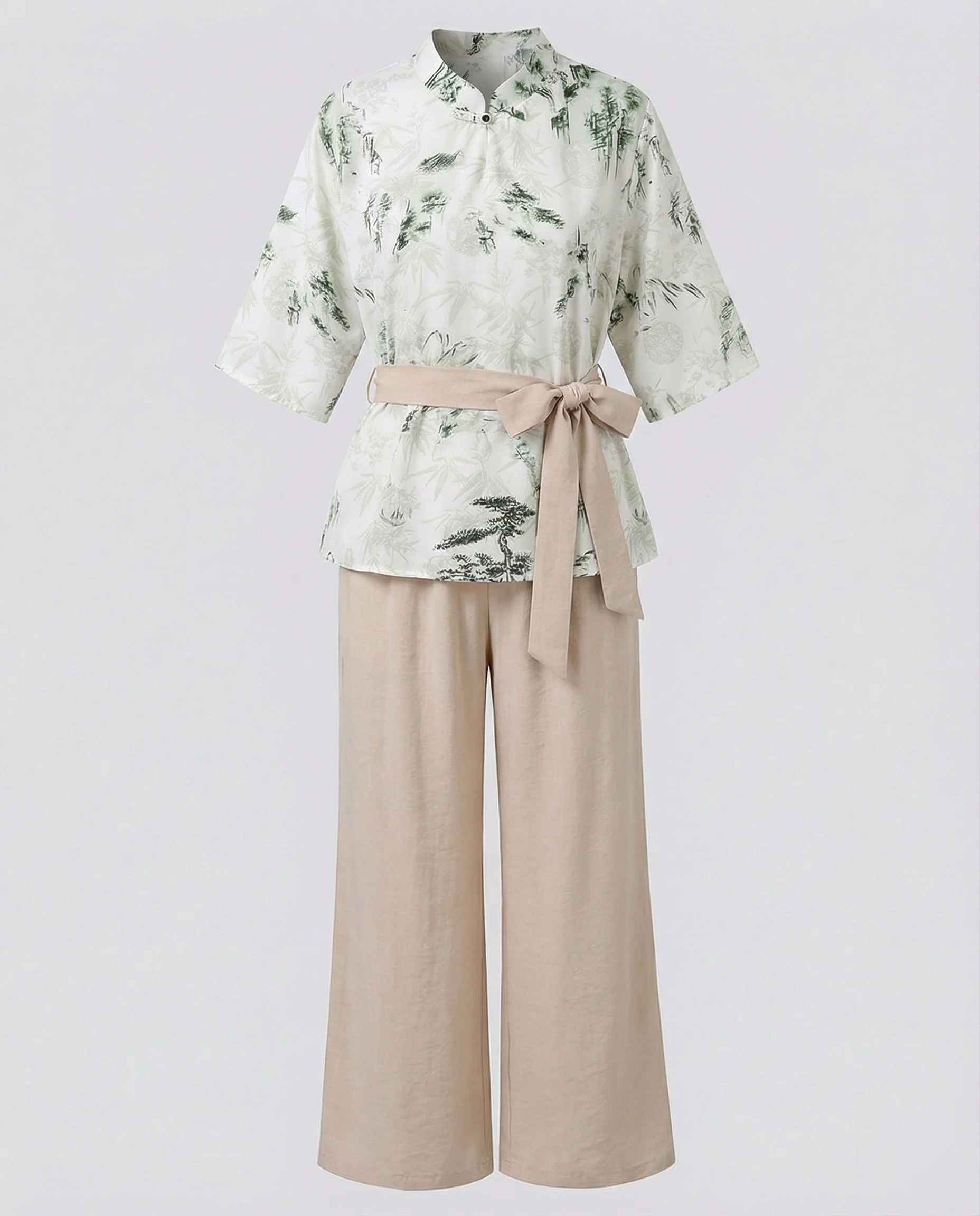 Damen Streetwear zweiteiliges Set mit gestreiftem Wickelshirt, Bindegürtel und weiter Palazzo-Hose Heidi Mode - Image 10