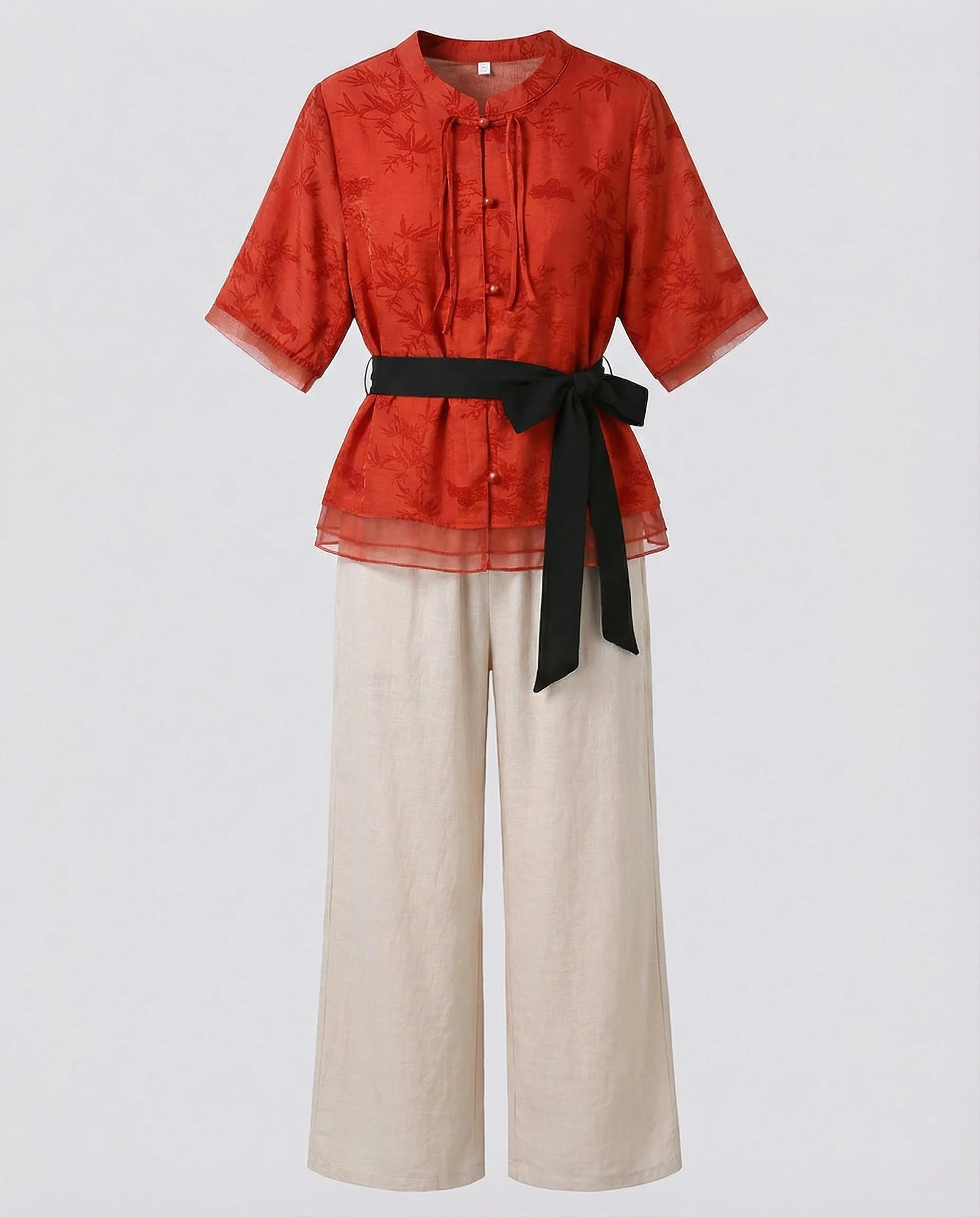 Damen Streetwear zweiteiliges Set mit gestreiftem Wickelshirt, Bindegürtel und weiter Palazzo-Hose Heidi Mode - Image 6