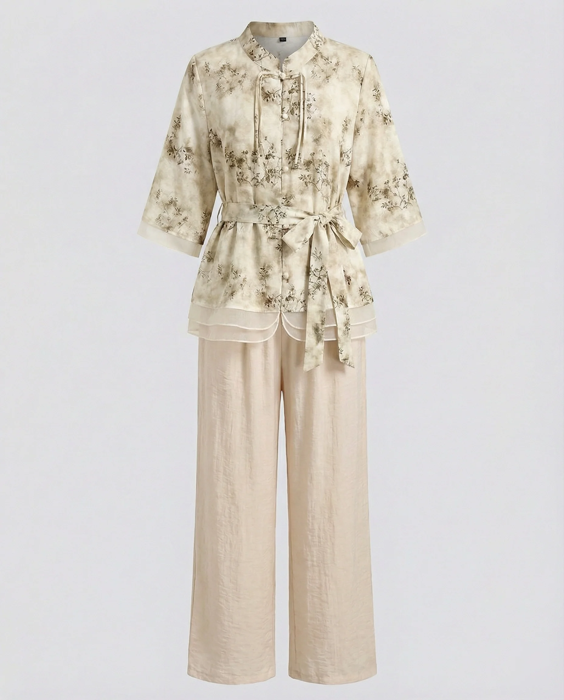 Damen Streetwear zweiteiliges Set mit gestreiftem Wickelshirt, Bindegürtel und weiter Palazzo-Hose Heidi Mode - Image 8