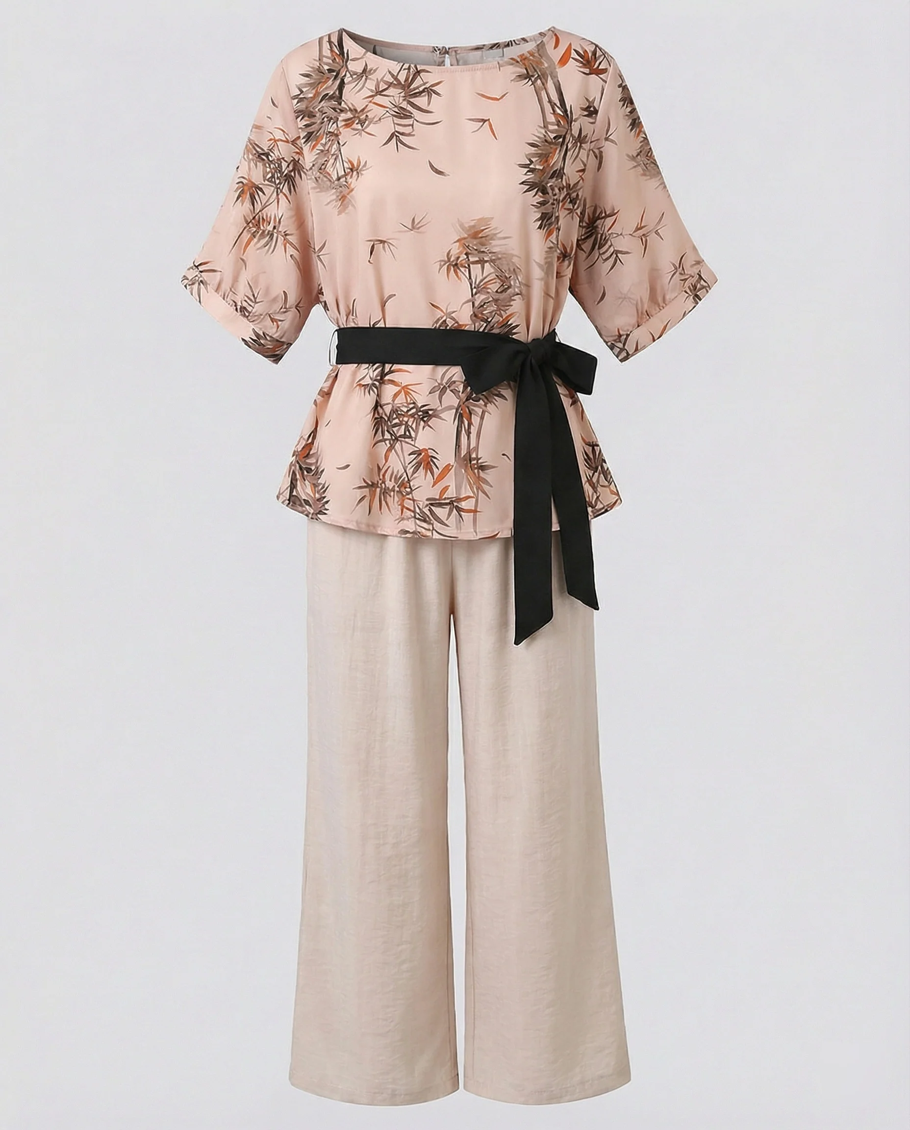 Damen Streetwear zweiteiliges Set mit gestreiftem Wickelshirt, Bindegürtel und weiter Palazzo-Hose Heidi Mode - Image 9