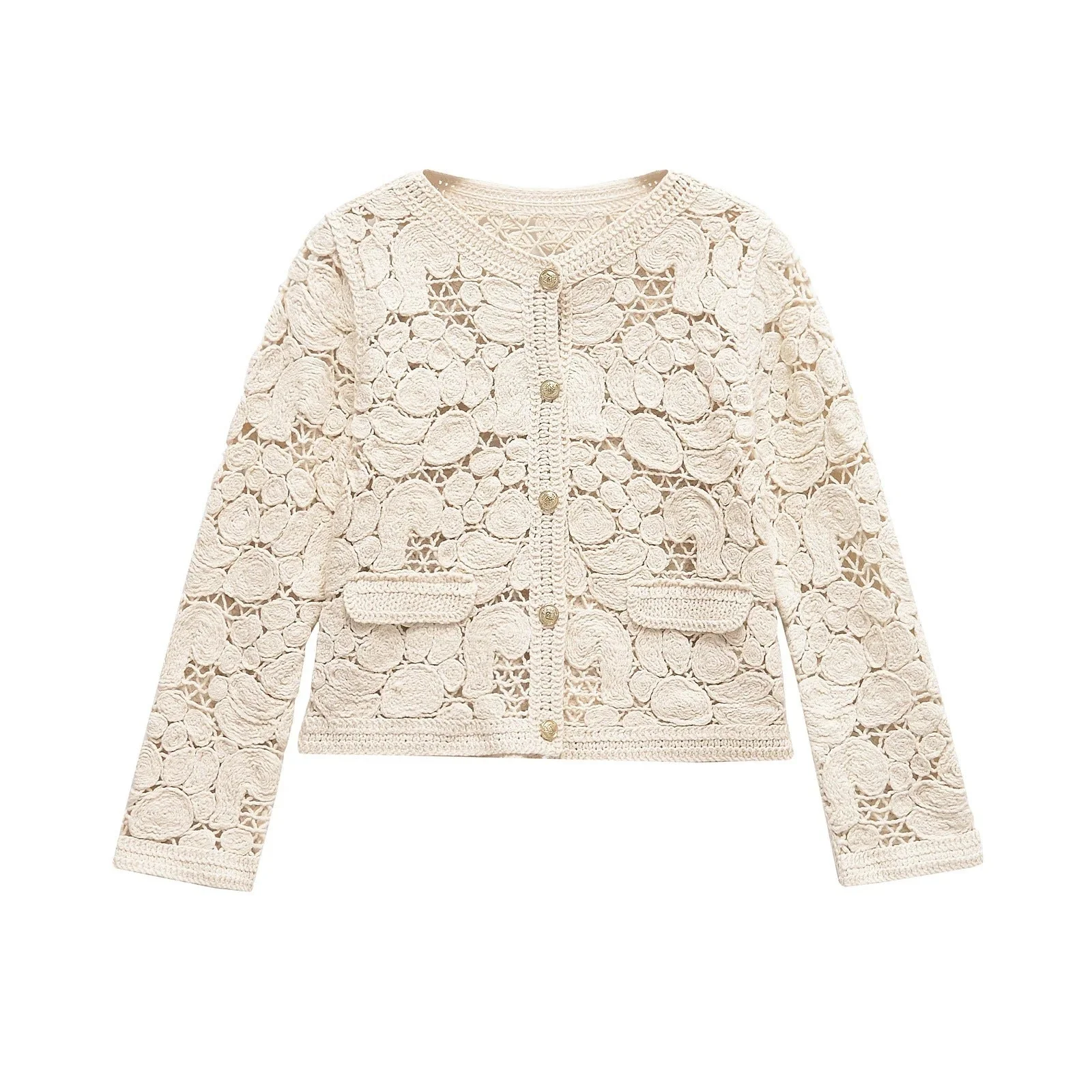 Damen Strickjacke Aus Feiner Spitze mit Dekorativen Knopfdetails und Eleganter Silhouette Heidi-Mode - Image 4