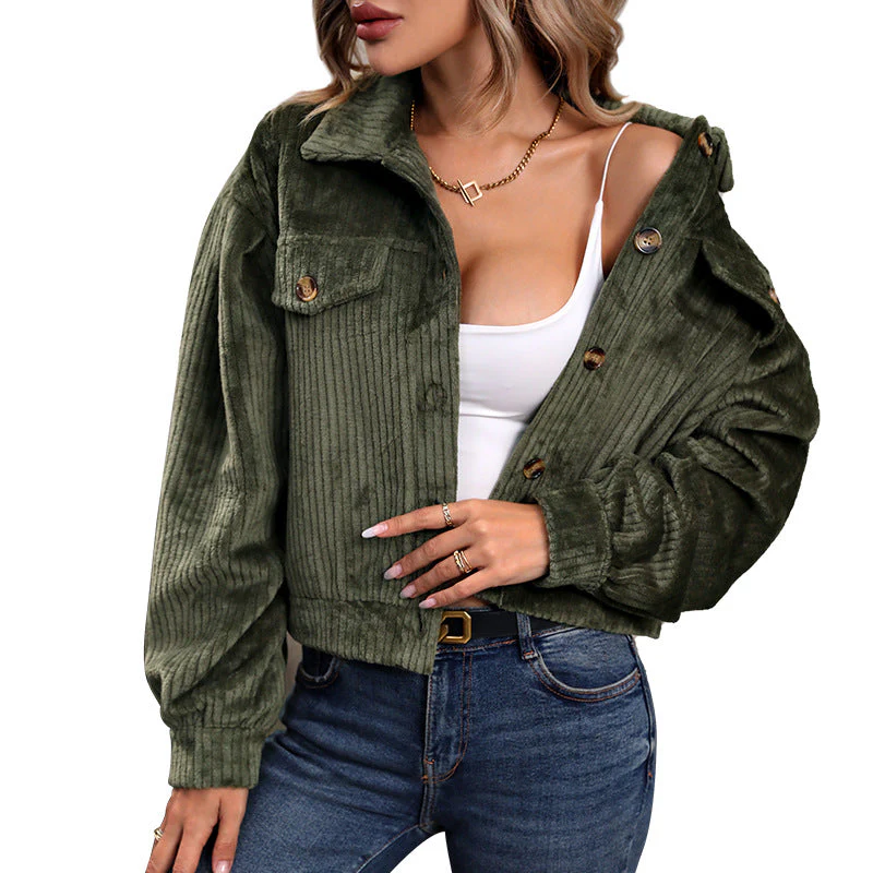 Damen Strickjacke Im Lässigen Cord-Look mit Dekorativen Knöpfen und Zwei Brusttaschen Heidi-Mode - Image 4