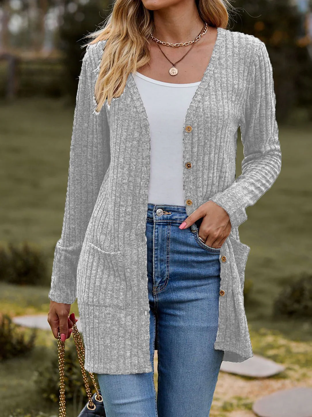 Damen Strickjacke mit Elegantem Rippenmuster und Praktischen Taschen Heidi-Mode - Image 2